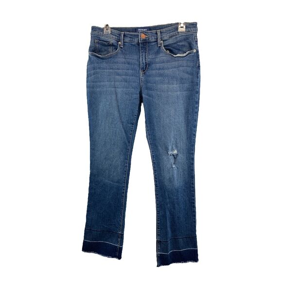 Old Navy Girls Bootcut Jeans Sz 14 Blue Distressed Stretch Adjustable Waist - Picture 2 of 8